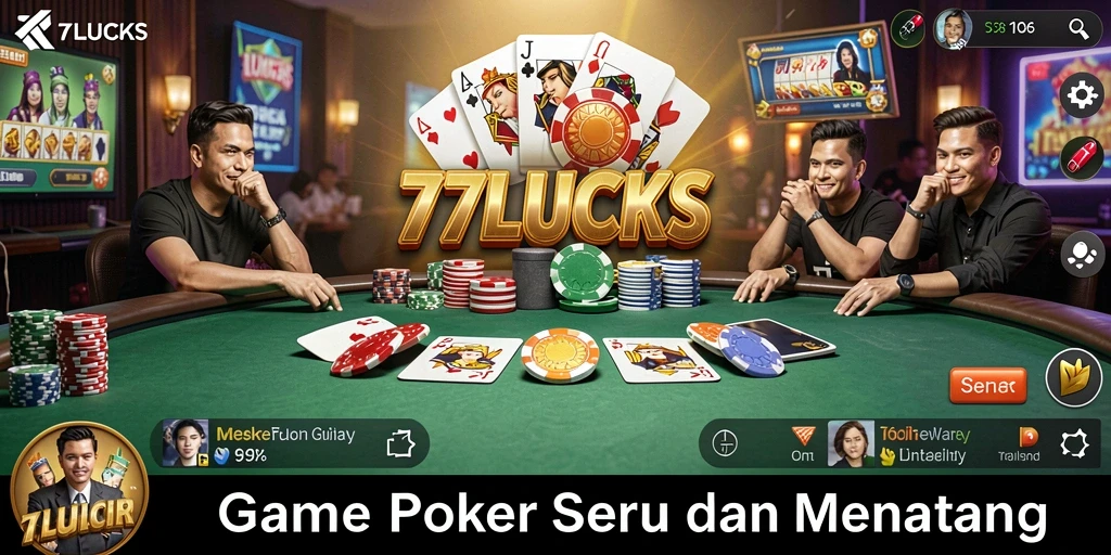 Tampilan gameplay Poker yang seru di 77LUCKS.