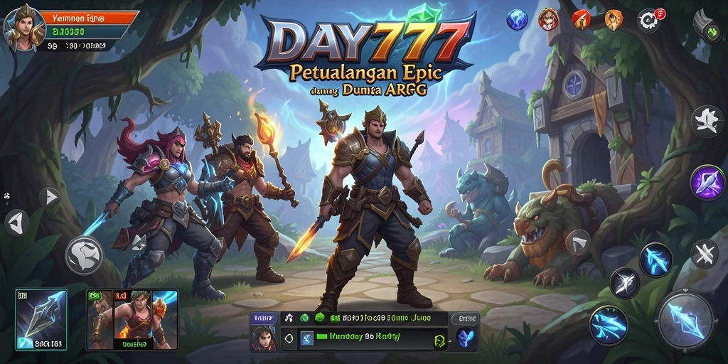 Screenshot gameplay DAY777 menampilkan pertarungan seru di dunia fantasi.