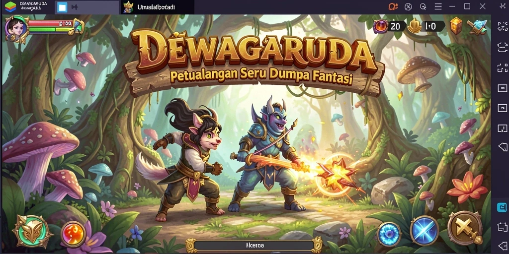Tangkapan layar utama DEWAGARUDA menampilkan aksi pertarungan yang mendebarkan.