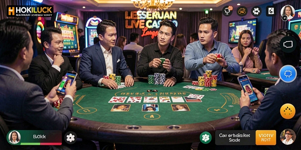 Screenshot gameplay HOKILUCK dengan dealer langsung yang interaktif.