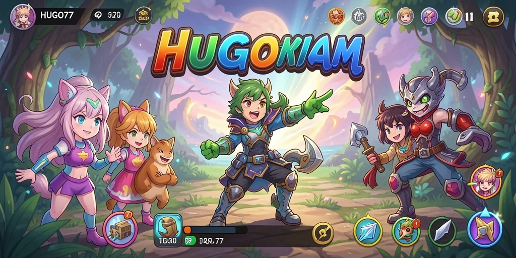 Tampilan gameplay HUGO77 yang menakjubkan dengan karakter anime.