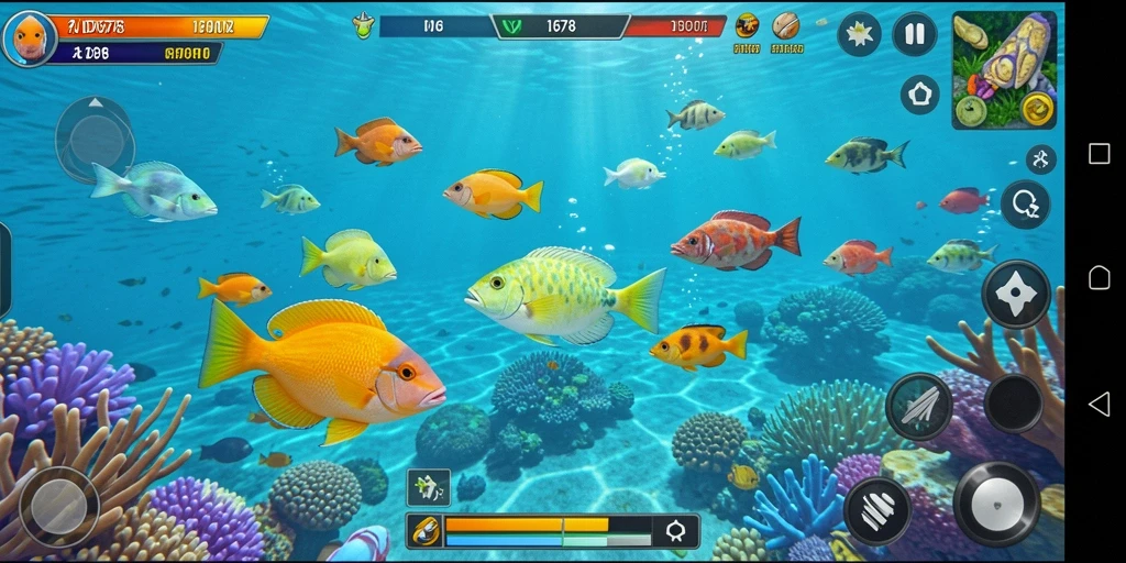 Tampilan gameplay Tembak Ikan yang menarik dan penuh warna.