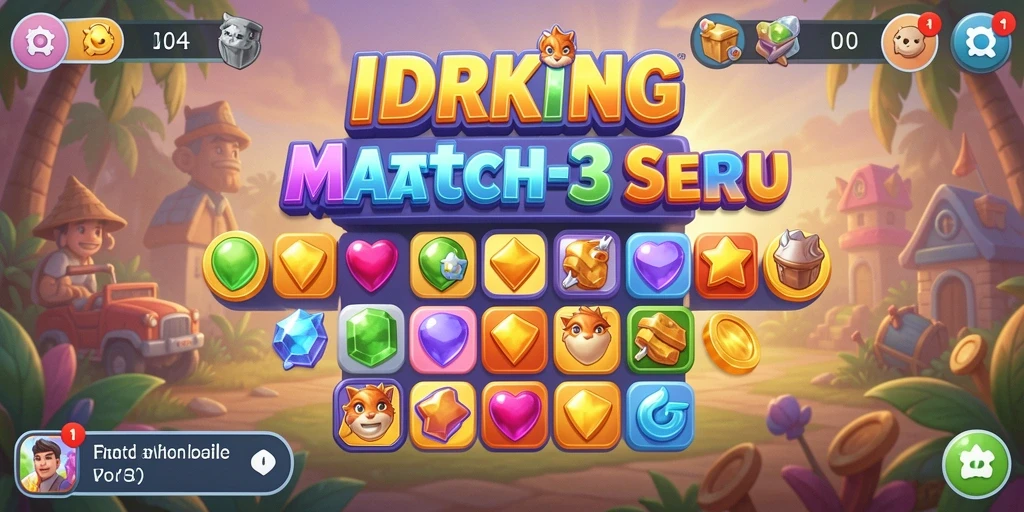 Screenshot gameplay IDRKING menampilkan pertempuran seru di papan Match-3.