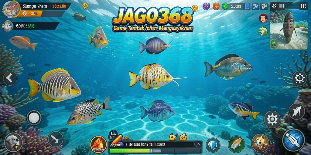 Gameplay JAGO368 menampilkan aksi seru berburu ikan.