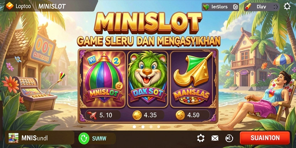 Screenshot gameplay <strong>MINISLOT</strong> dengan berbagai tema slot menarik.