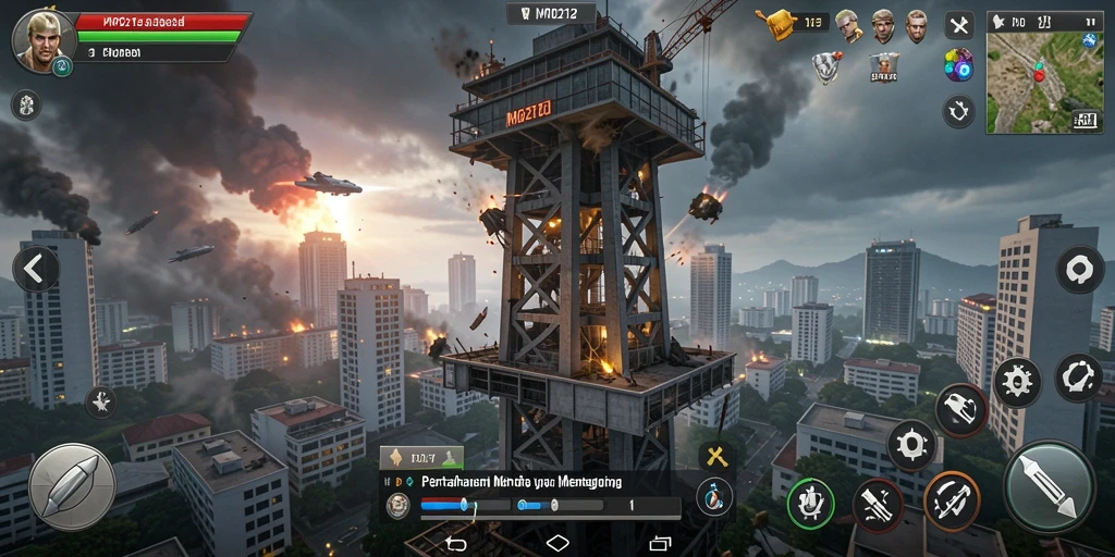 Tampilan gameplay menarik Tower Defense MPO2121 di smartphone.