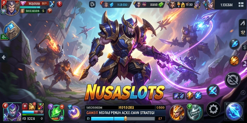 Screenshot gameplay NUSASLOTS menampilkan aksi seru di arena pertarungan MOBA.