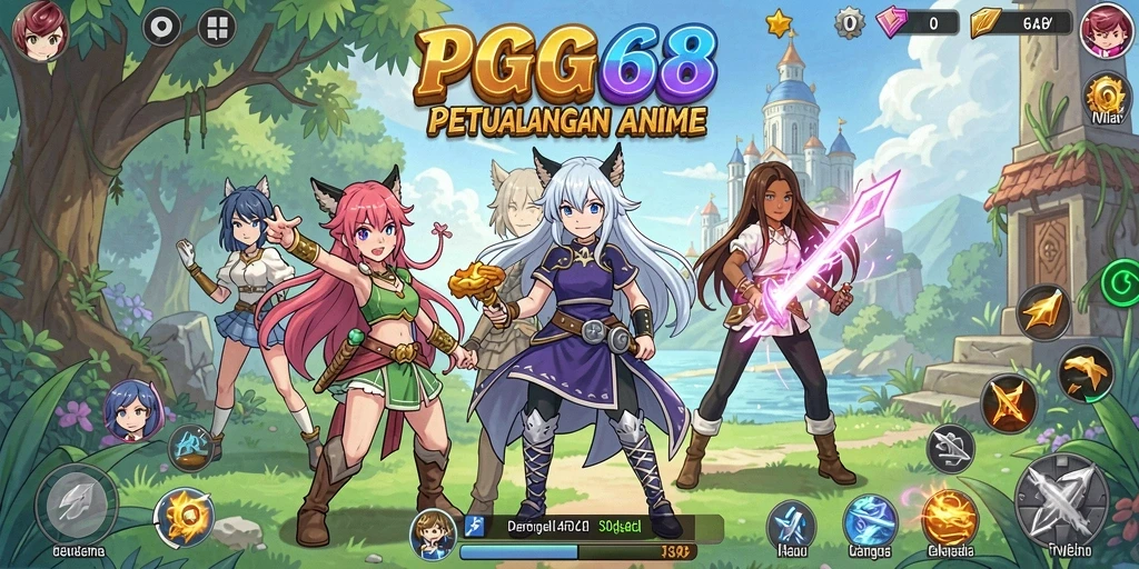 Tampilan gameplay PGG68 yang menarik dengan karakter Anime yang beragam.