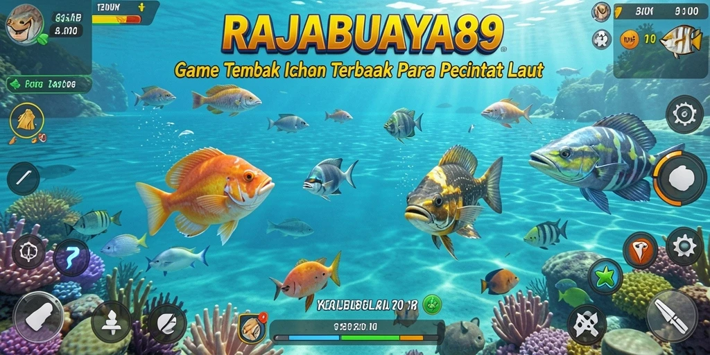 Screenshot gameplay RAJABUAYA89 yang menampilkan aksi menangkap ikan.