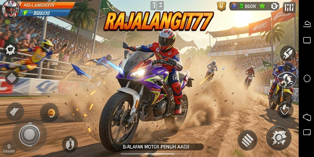 Screenshot menarik dari gameplay balapan motor yang mendebarkan.