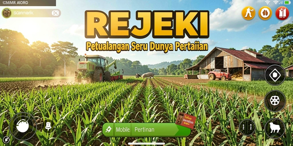 Screenshot gameplay REJEKI memperlihatkan aktivitas seru di pertanian.