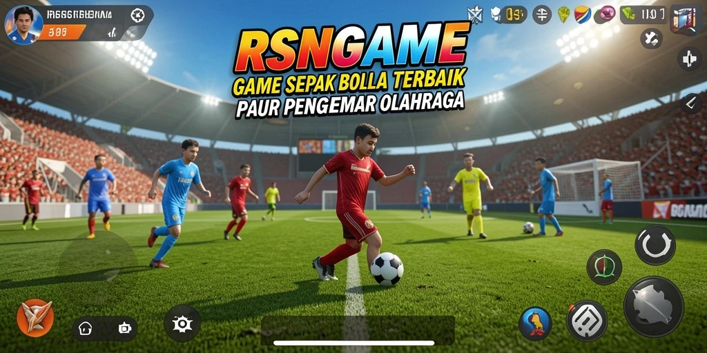 Screenshot RSNGAME menampilkan aksi seru pertandingan sepak bola.