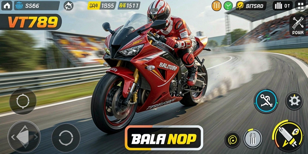 Tangkapan layar dari gameplay VT789 yang penuh aksi balap motor.